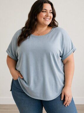 Cable & Gauge Women's Plus Size Mint Pre-Rolled Sleeve Oversized Top Size 3X